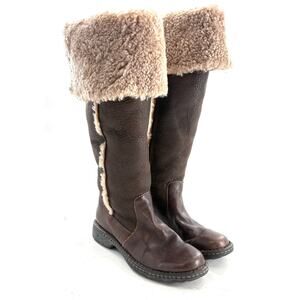 Born Tall Shearling Leather Boots 6.5 Brown Knee High Winter Warm Cozy